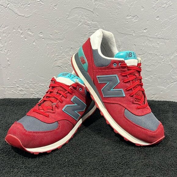 🔥🔥 NEW BALANCE 574 Red/Gray/Aqua Blue ClassicsSneakers Men Size 12 - PERFECT
